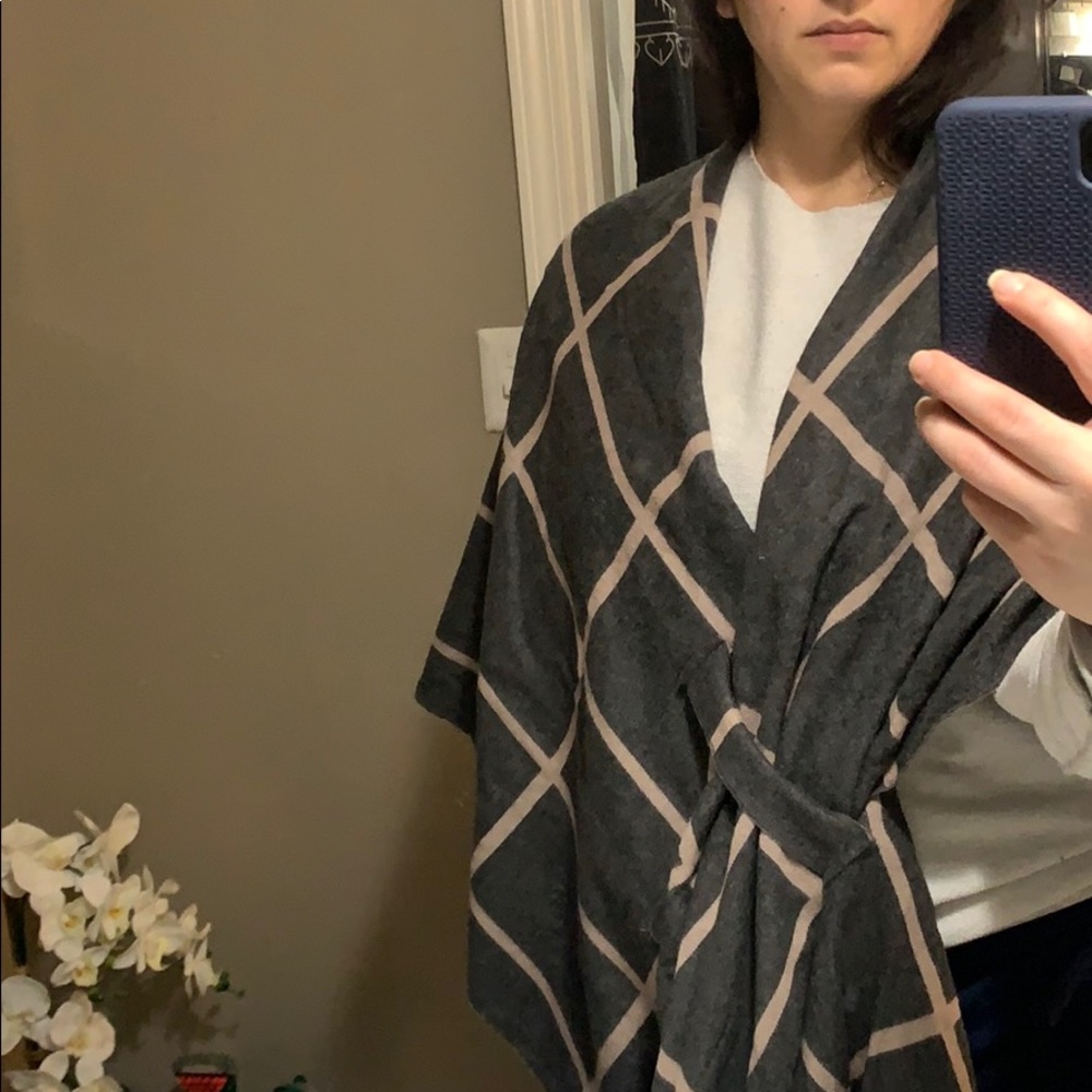 Miss Rose neutral plaid shawl cape